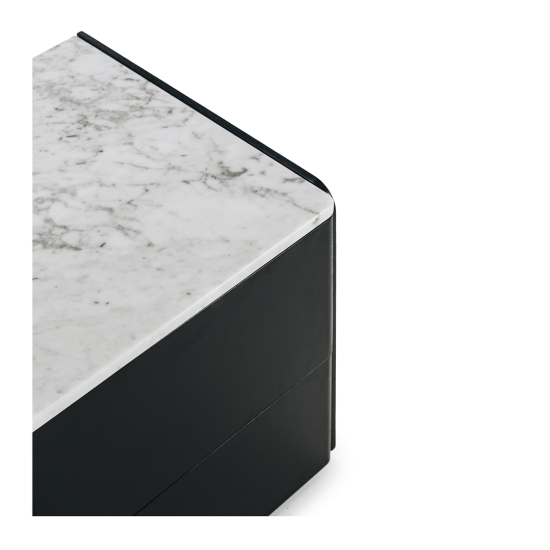 Cube Black Oak Side Table 2 drawer  - Marble Top image 4